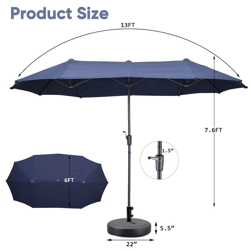Ainfox 13Ft Large Outdoor Patio Umbrella with Crank With Base