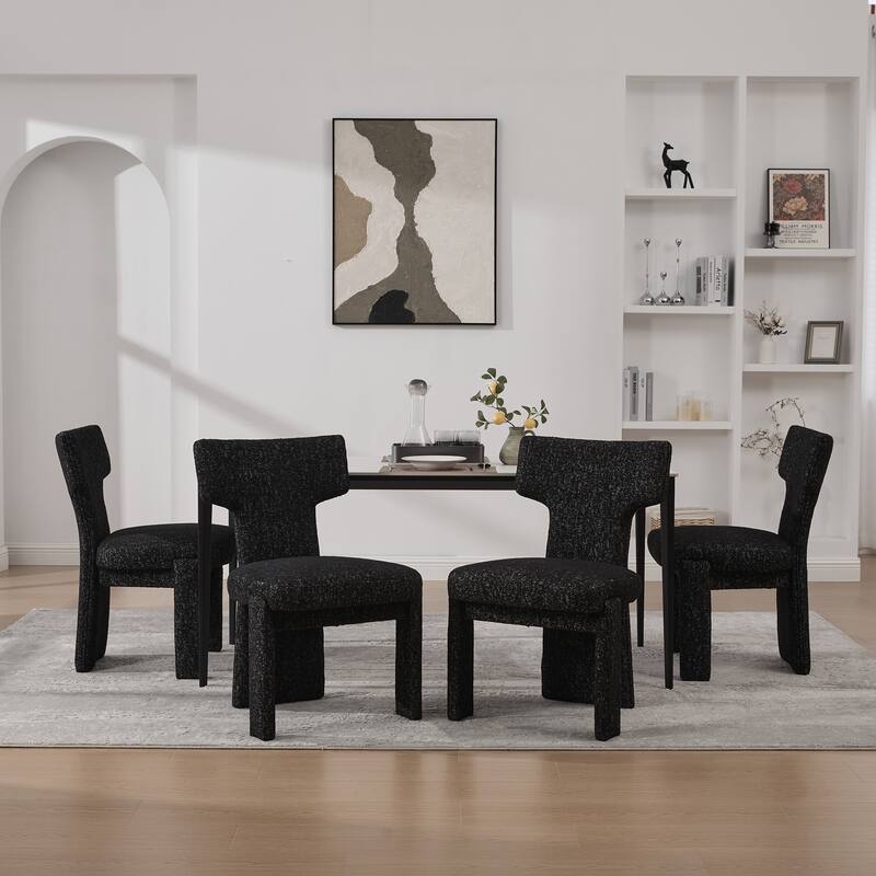 Modern Upholstered Chenille Dining Chair Set, Armless Kitchen Side Chairs Curved Back Accent Chairs w/ Wood Legs for Living Room