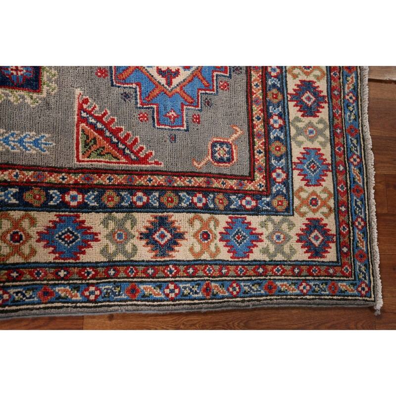 Geometric Kazak Accent Rug Hand-Knotted Traditional Wool Carpet - 3'2" x 5'0"