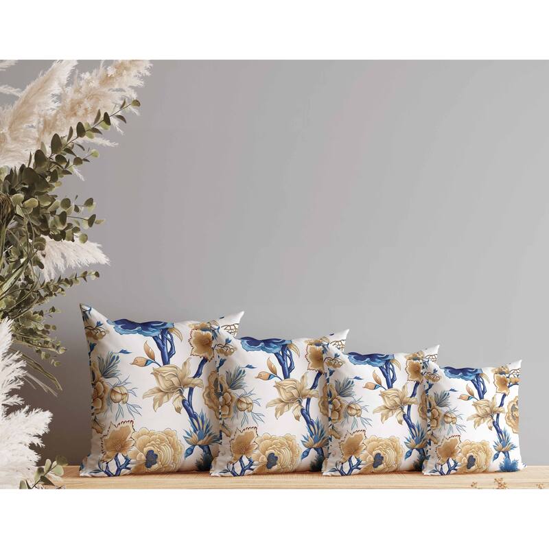 Vintage Bloom Faux Suede Reversible Throw Pillow Blue and Gold