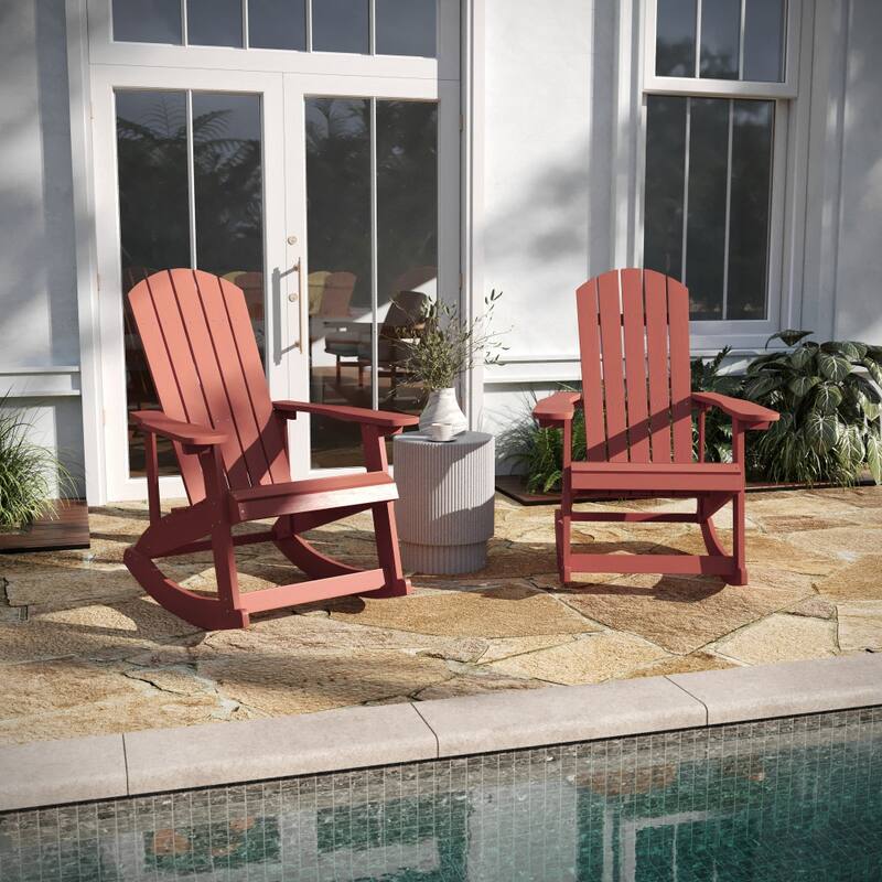 Adirondack Poly Resin Rocking Chairs for Indoor/Outdoor Use - 2 Pack - Red