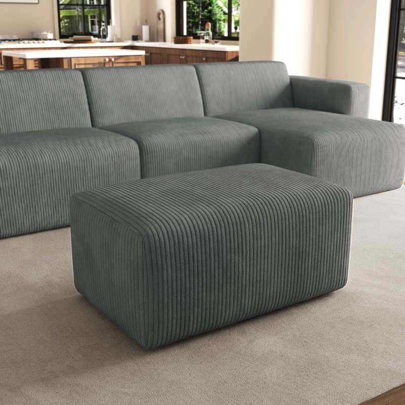 Modern 35" W Rectangular Corduroy Fully Sponge Molded Ottoman - Grey