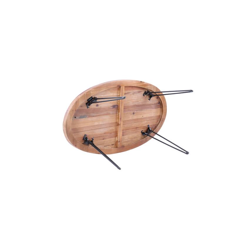 Oval Natural Reclaimed Wood Foldable Cocktail Table for Your Living Room - Wood - Natural