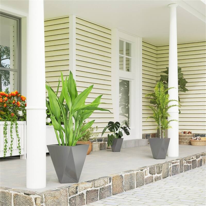 3-Piece Stackable Garden Bed Planter with Drainage Holes - Small - Grey