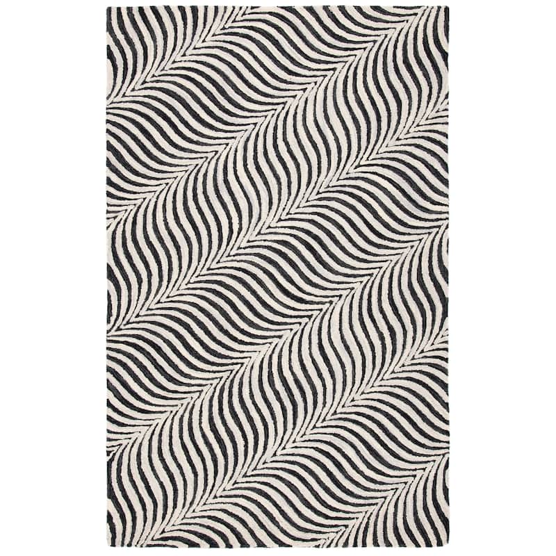 SAFAVIEH Handmade Metro Epiphanie Stripe Wool Rug - 6' Square - Black/Beige