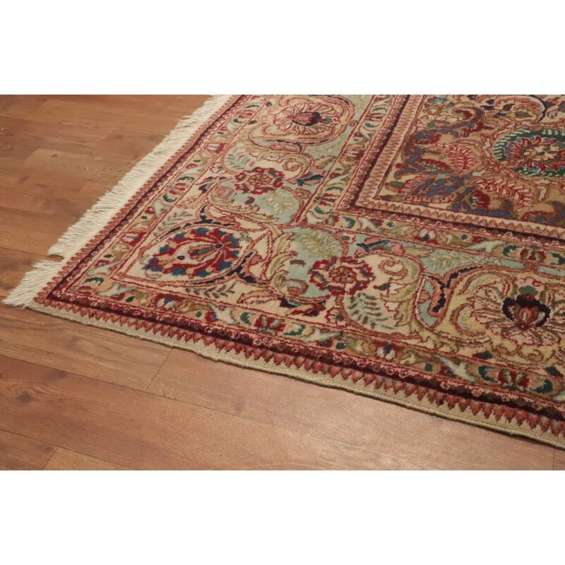 Hand Knotted Oriental 100% Wool Carpet Traditional Floral Beige & Ivories Tabriz Area Rug - 9' 4'' X 6' 0''