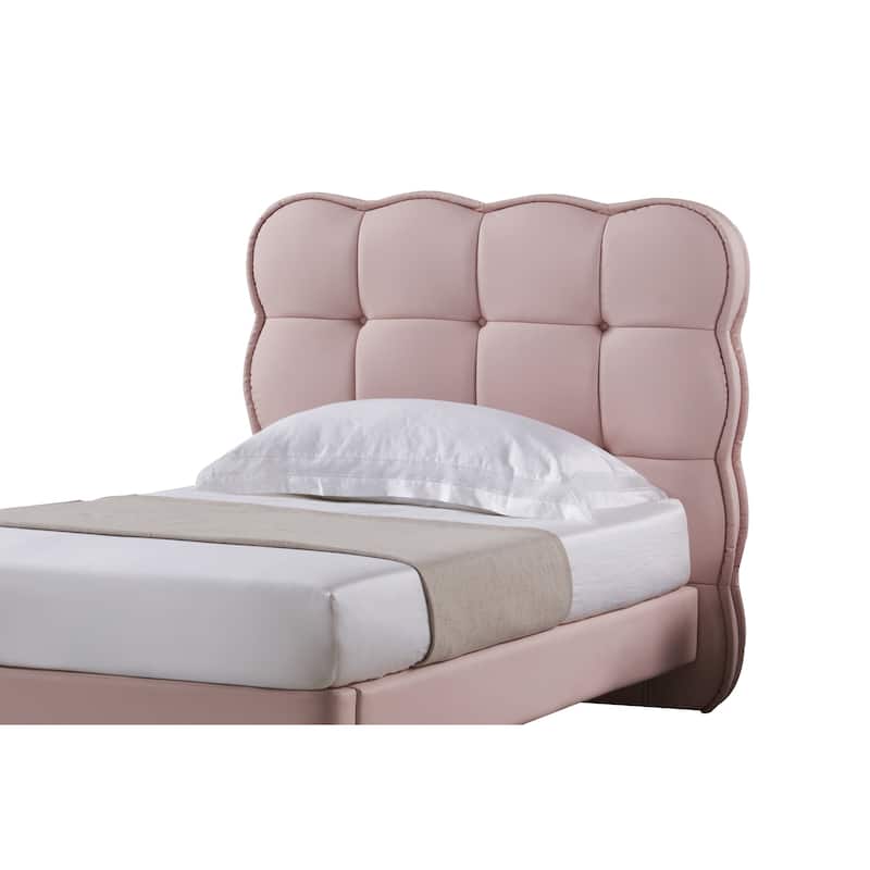 Jeny Full Size Bed, Pink Leather Upholstered Tufted Headboard, Wood