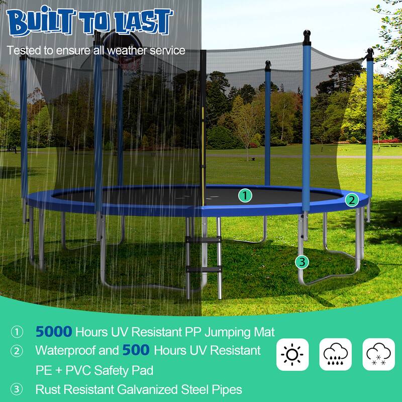 Gymax 12/14/15/16FT Recreational Trampoline w/ Inner Enclosure Net