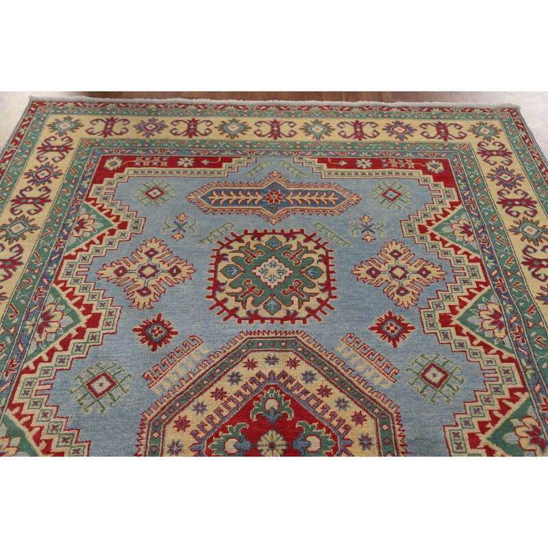 Hand Knotted Oriental 100% Wool Carpet Traditional Geometric Navy Blue & Blues Kazak Area Rug - 9' 9'' X 6' 6''