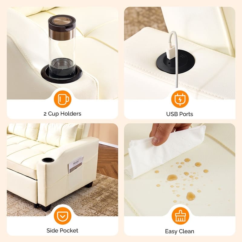 Upholstered Cat's Claw Leather Convertible Reclining Sleeper Sofa Bed With Cushions For Small Spaces