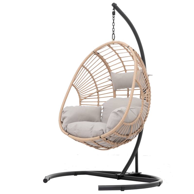 Outdoor Indoor Swing Egg Chair with Antracite Color Cushion And Black Color Base
