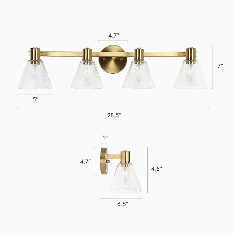 Veniya 4-light Modern Glam Gold Bathroom Vanity Light with Seeded Glass LED Dimmable Wall Sconce