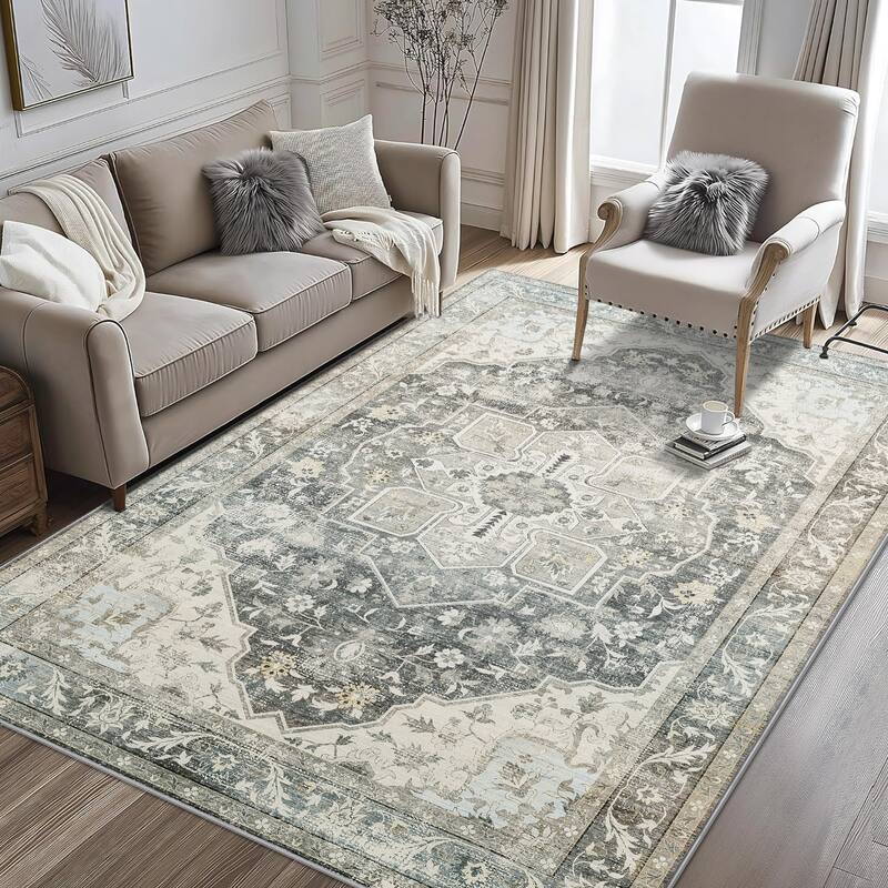 Bohemian Faux Cashmere Rug - 5' x 8' - Grey