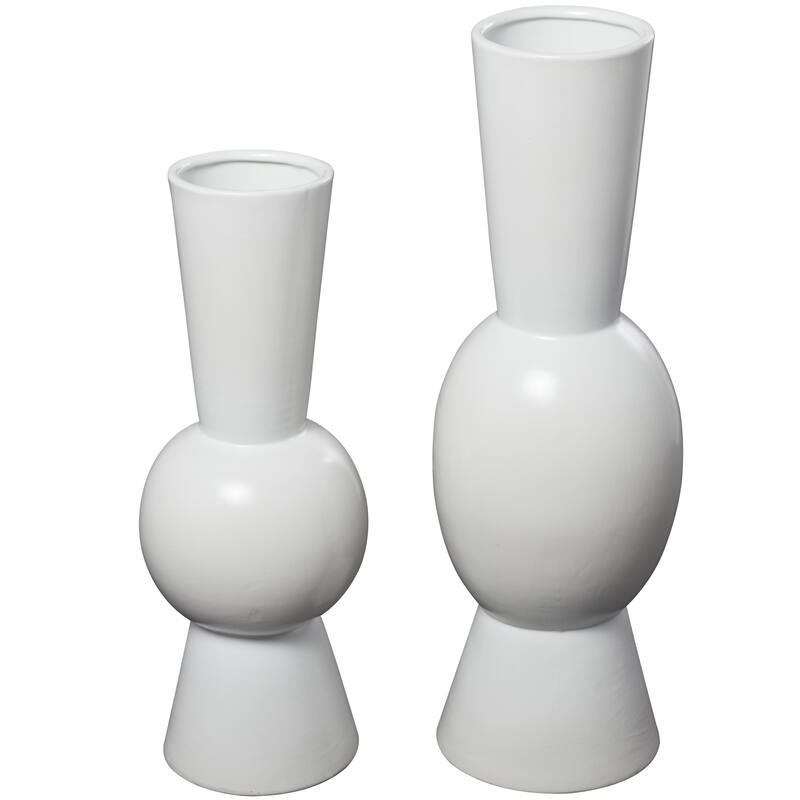 Ceramic Abstract Fluted Round Decorative Vase - Set of 2 White or Black - Roche River Decor - White