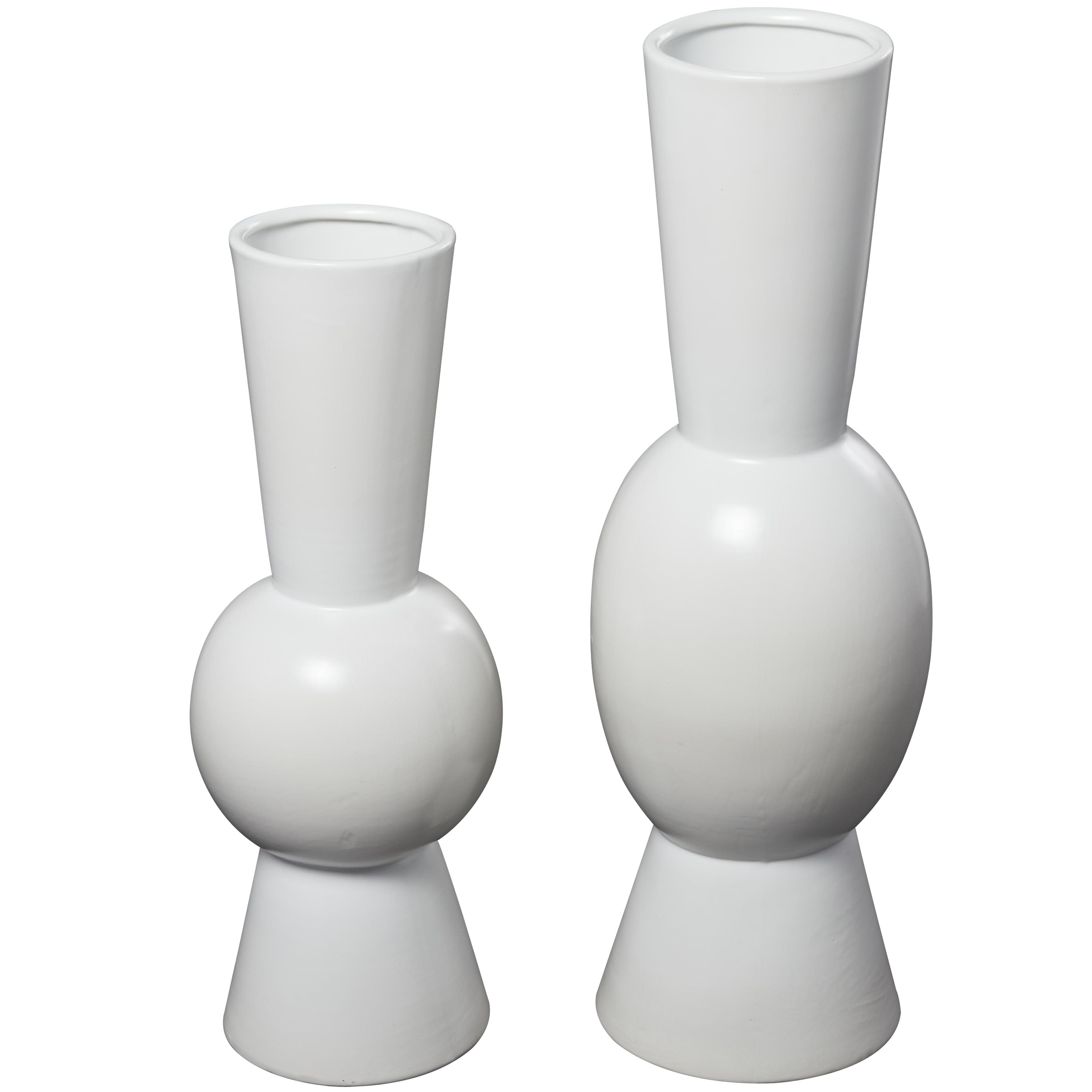Ceramic Abstract Fluted Round Decorative Vase - Set of 2 White or Black - Roche River Decor
