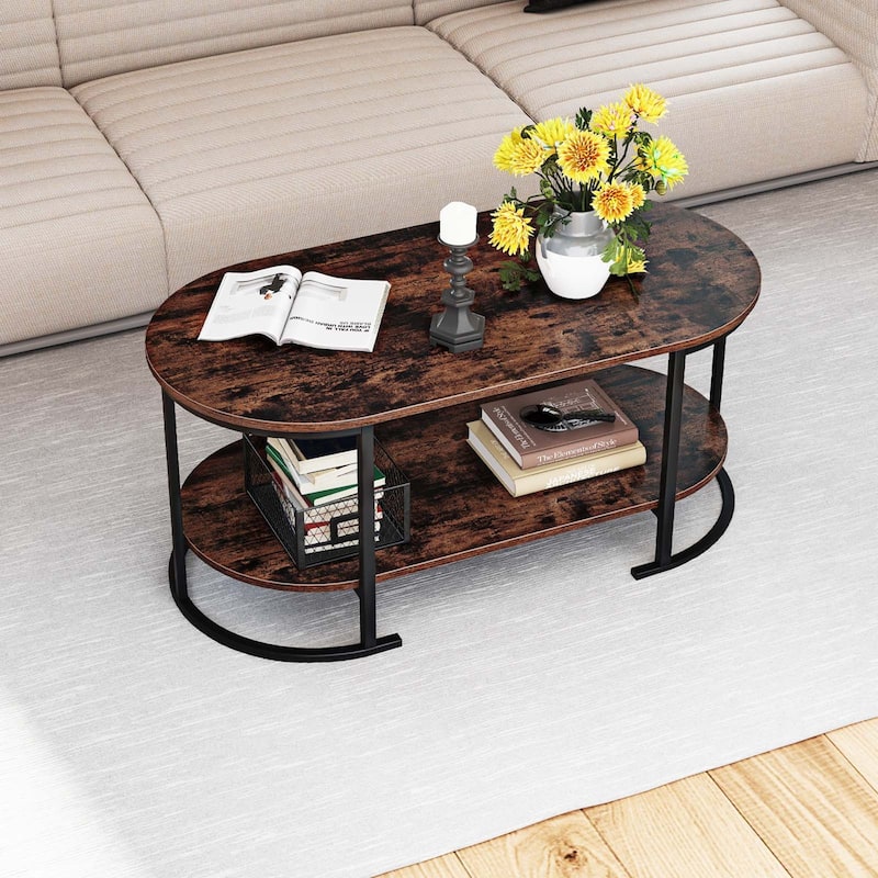 Gymax 2-Tier Wooden Accent Table w/Spacious Tabletop Open Storage