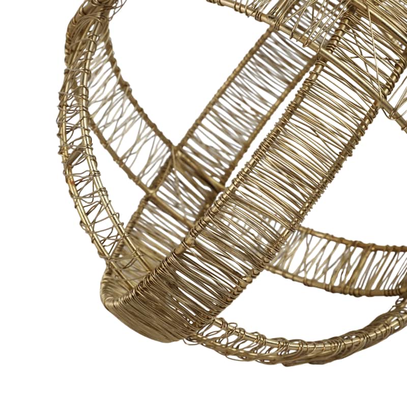 Metal Orb Sculpture with Interwoven Iron Wire Design Decorative Accent