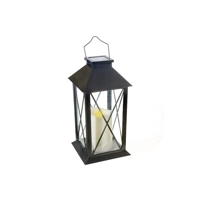 LED Solar Clear Glass Pane Lantern with Faux Candle Diamond