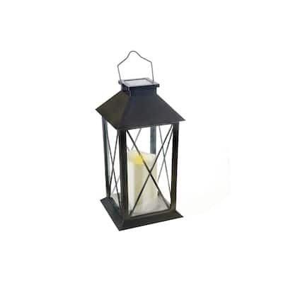 LED Solar Clear Glass Pane Lantern with Faux Candle Diamond
