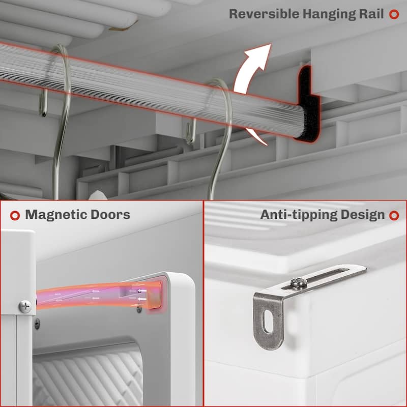 HOMCOM Portable Wardrobe Closet, Folding Bedroom Armoire, Clothes Storage Organizer with 3 Cube Compartments, Hanging Rod
