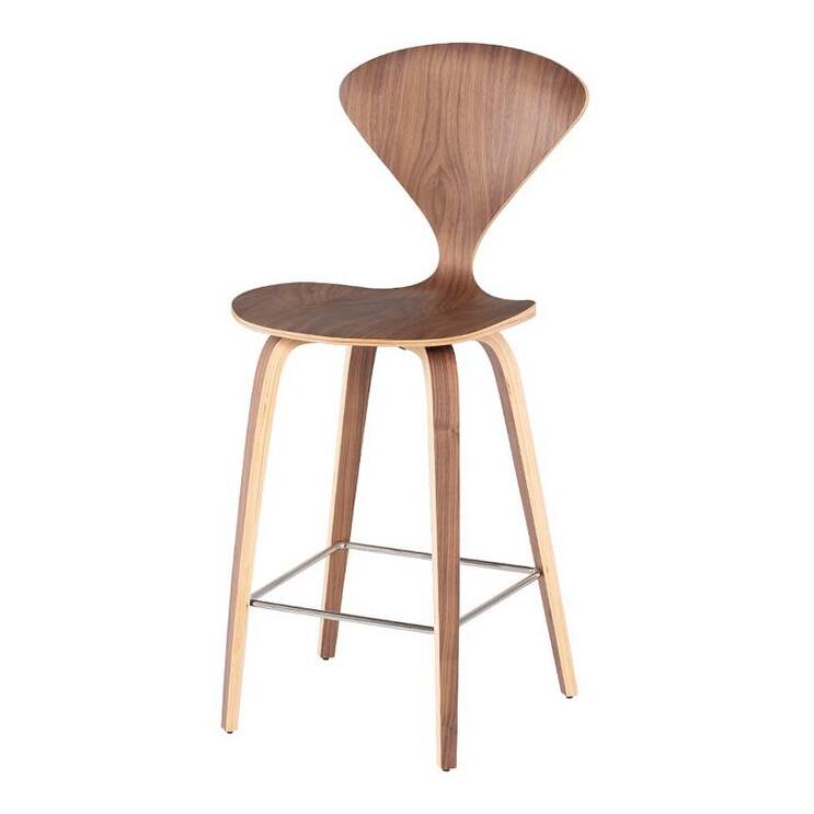 Satin walnut modern wood Counter Stool (Set of 2)