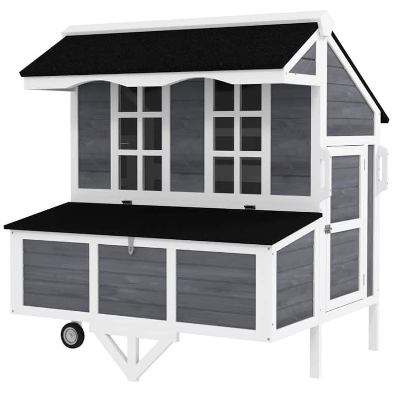 Wooden Chicken Coop with Wheels, Waterproof Roof and Ventilation - 43.3" W x 38.2" D x 50.8" H
