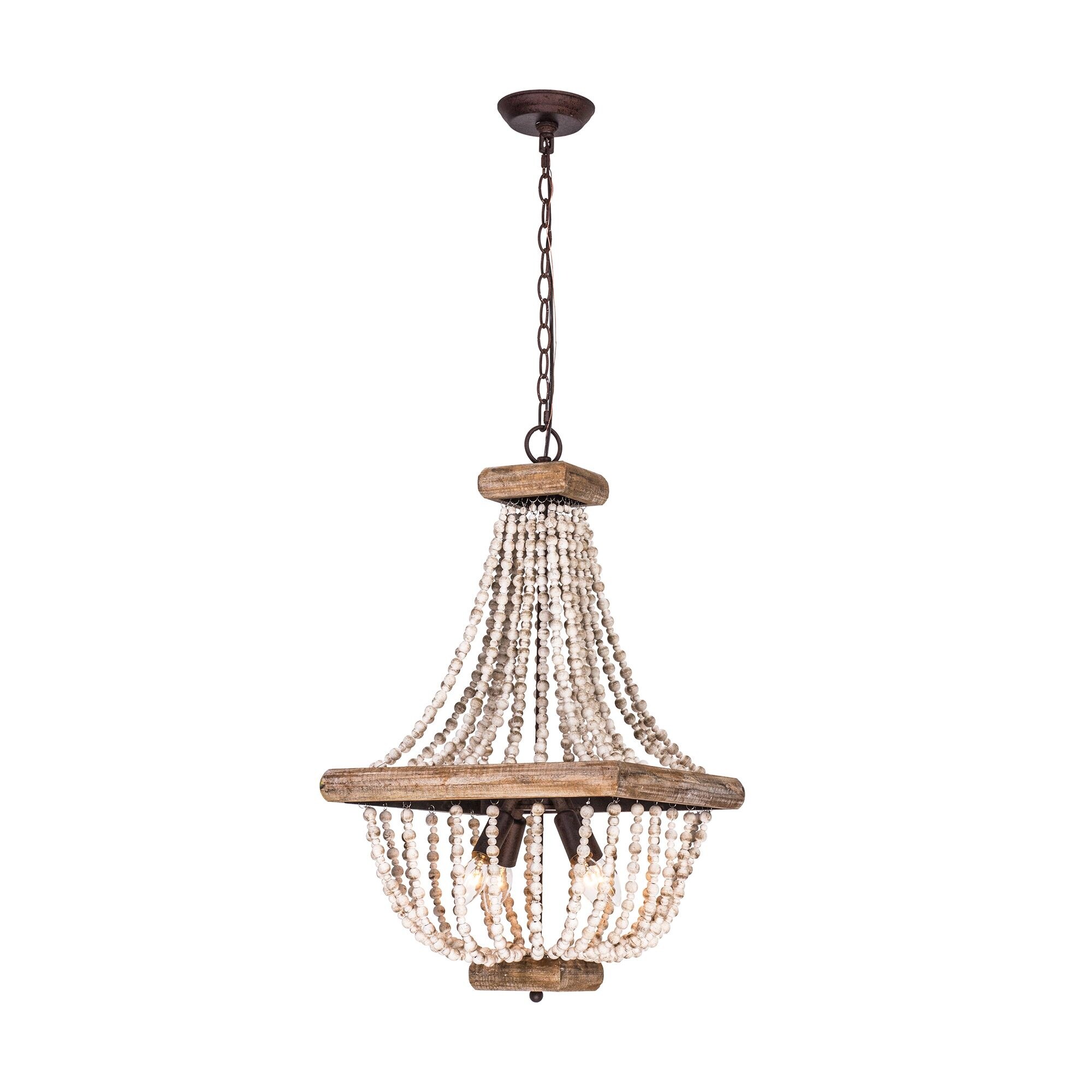 Shop Farmhouse Aged Wooden Beaded 4 Light Chandelier Overstock