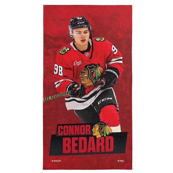slide 2 of 13, NHL Player Beach Towel 30" x 60" - Connor Bedard Chicago Blackhawks
