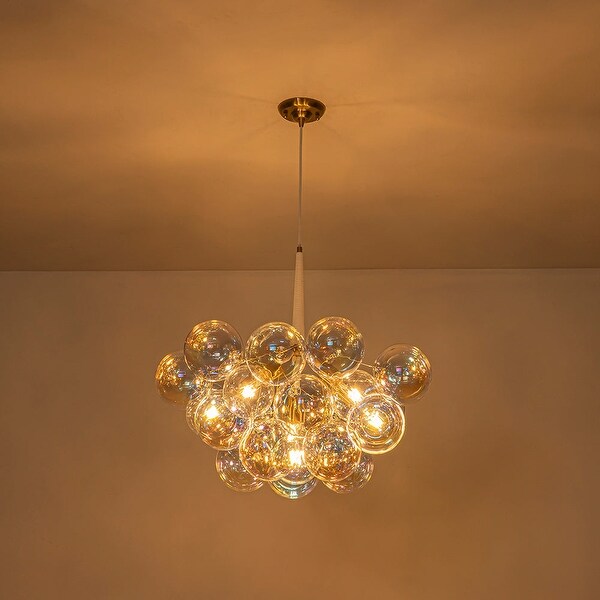 Modern Glam Pearlescent Glass Globe Cluster Bubble Chandelier