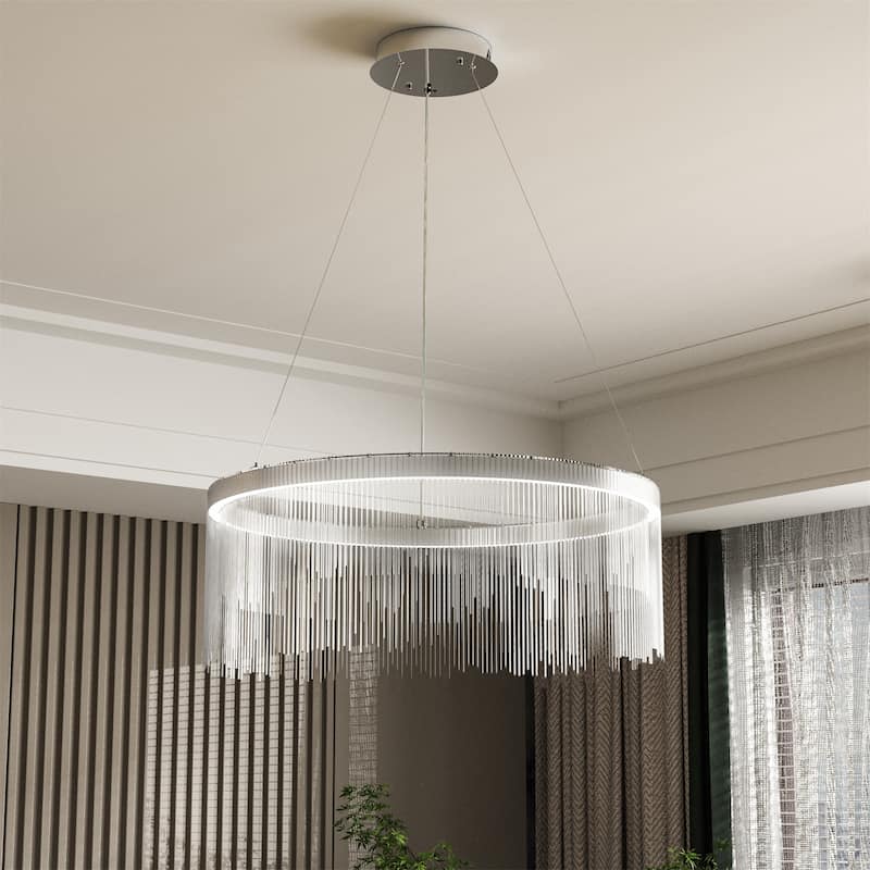 Modern LED Tassel Linear Chandelier Luxury Silver Pendant Light Home