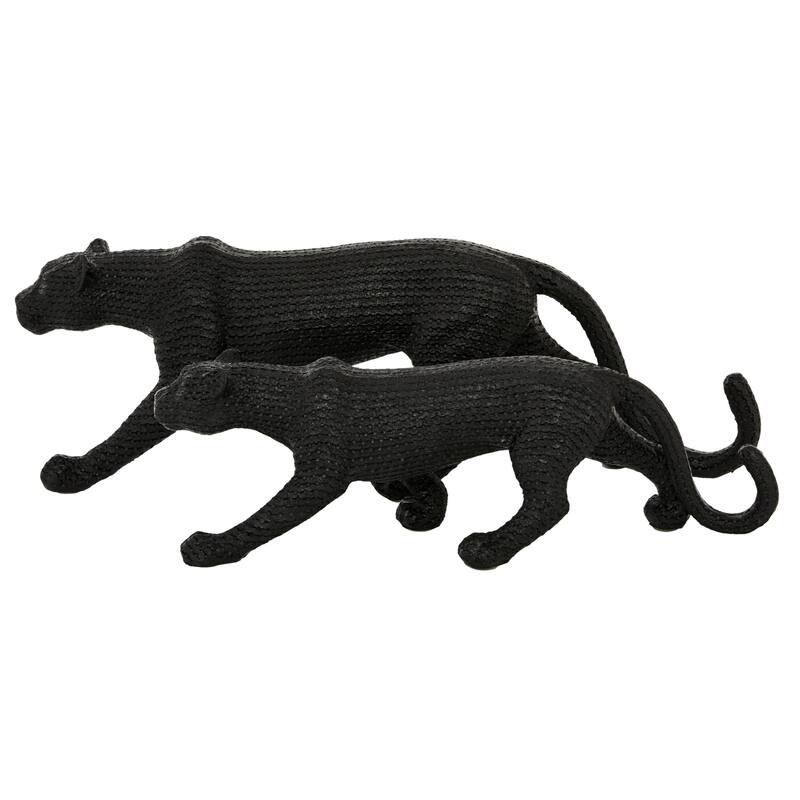 Black Polystone Leopard Decorative Sculpture (Set of 2)