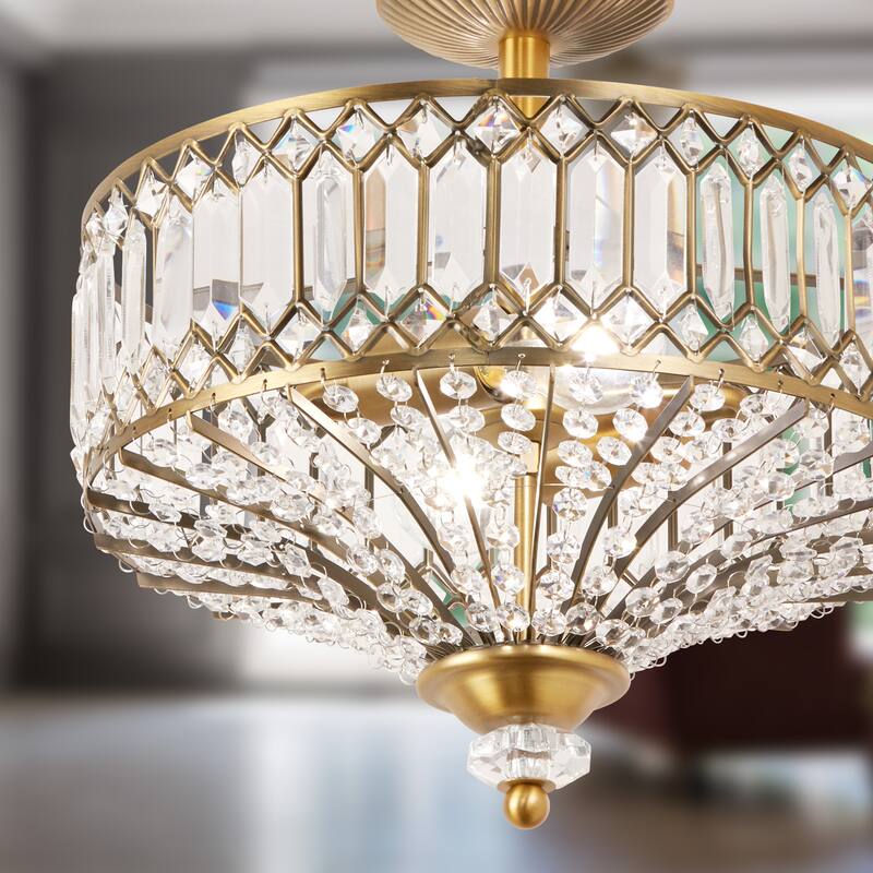 Silver Orchid Furey Bronze/Gold Tiered Glass Semi-flush Lighting Fixture - 14.75"L x 14.75"W x 15.25"H - Gold