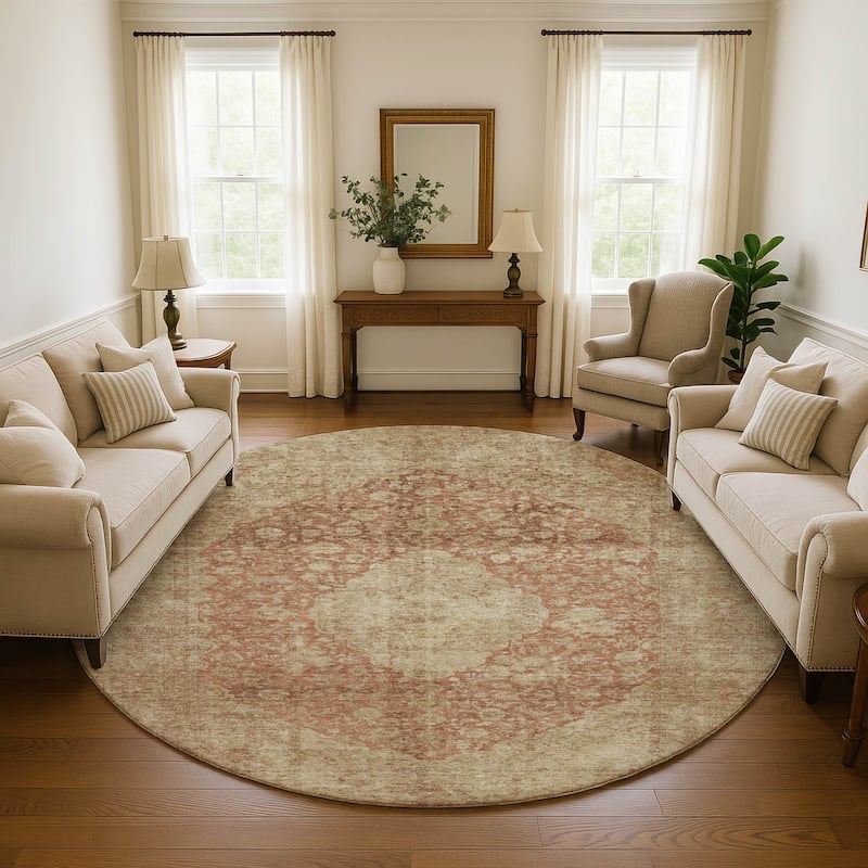 Premium Washable Super Soft Vintage Traditional Mayfield Rug - Paprika - 8' x 8'