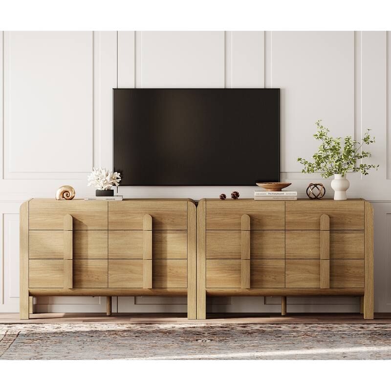 WAMPAT Modern Dresser TV Stand For Tvs Up To 100 Inch, Cruved Entertainment Center, Wood TV Console With Storage - Walnut