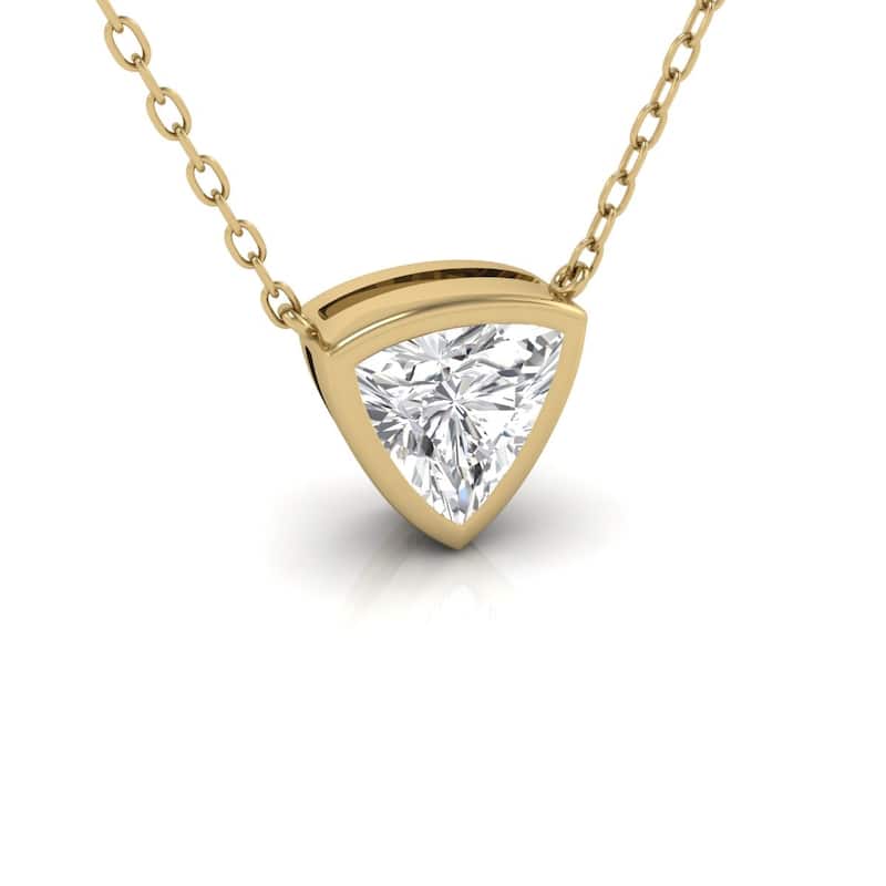 Marquee Lab Grown 1/2 Carat Trillion Shaped Bezel Set Diamond Solitaire Pendant in 14K Yellow Gold