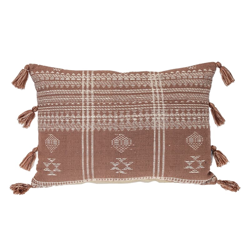 HomeRoots 14" X 20" Beige and Brown Southwestern Cotton Throw Pillow With Tassels