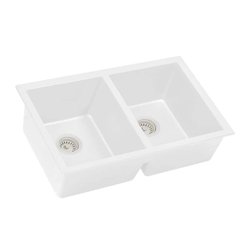 Ruvati 32 x 19 inch Granite Composite Undermount Double Bowl Kitchen Sink - Arctic White - RVG2388WH