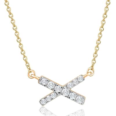1/5Ct TW Diamond X Cross Pendant Yellow Gold Women's Necklace 18" Lab Grown