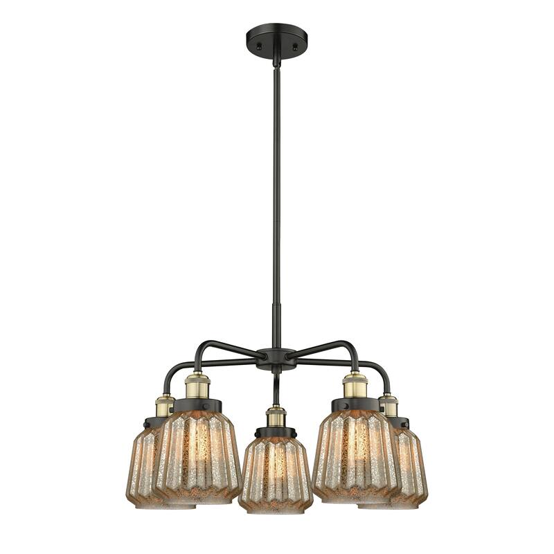 Innovations Lighting Chatham - 5 Light 25" Stem Hung Chandelier - Mercury/Black Antique Brass