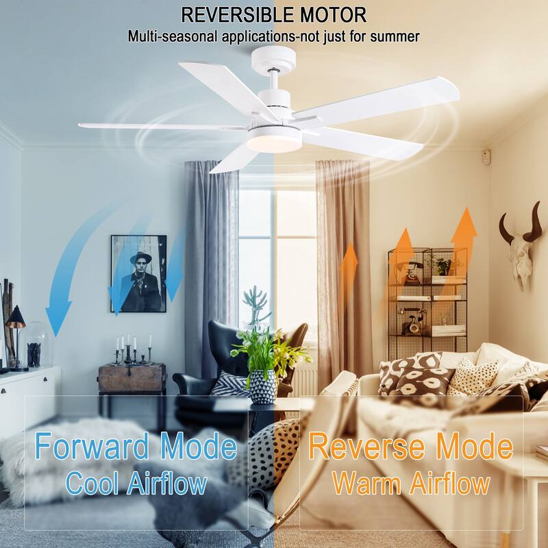 YUHAO Kaleido 52 in. Indoor Matte Black 3-Colors Integrated LED 6-Speeds Ceiling Fans with Dual-Finish Blades and Remote Control