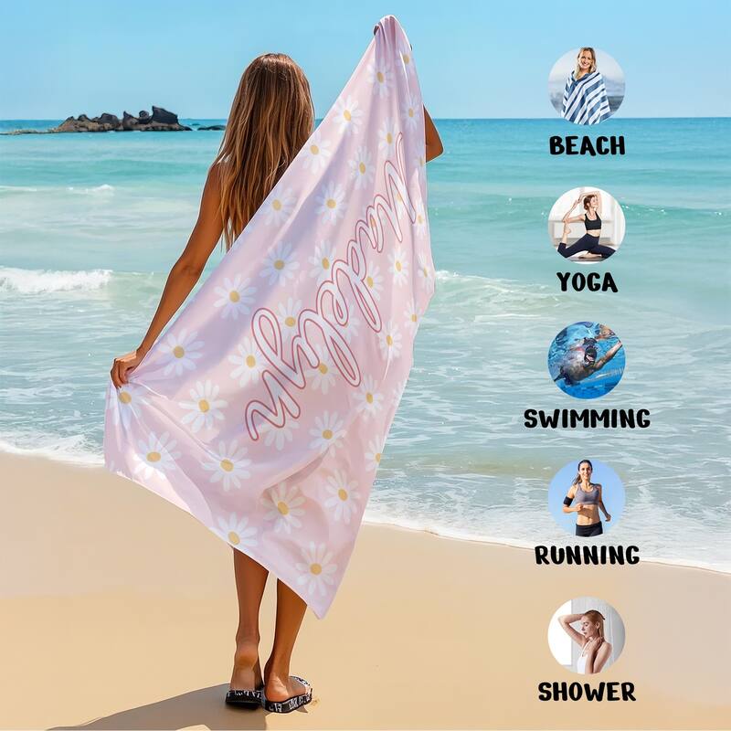 Personalized Beach Towel, Custom Daisy Beach Towel with Name
