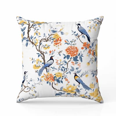 Flight of the Forest Faux Suede Reversible Throw Pillow White and Blue