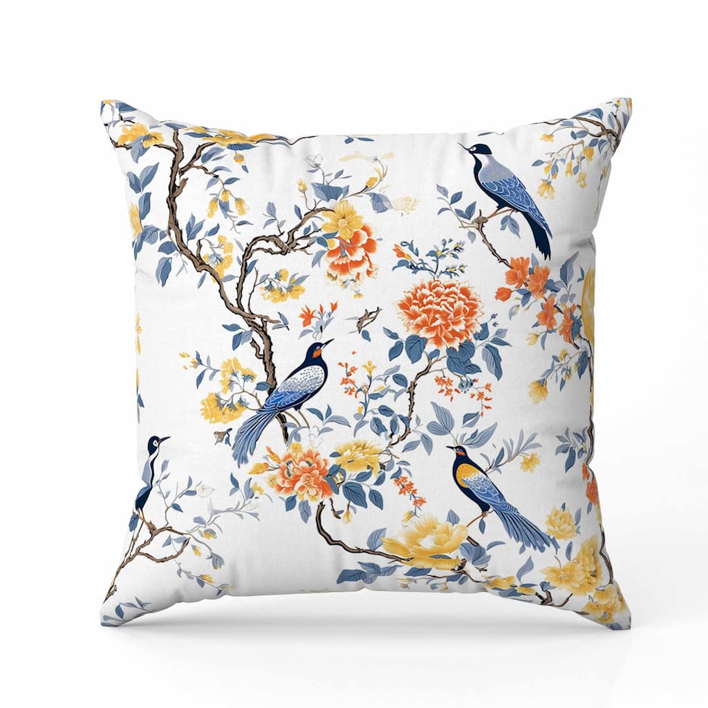 Flight of the Forest Indoor/Outdoor Reversible Throw Pillow White and Blue