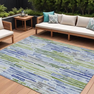 HomeRoots Striped Modern Rectangle Outdoor Rug