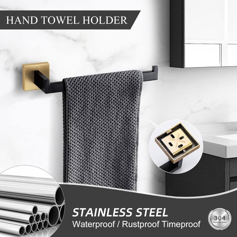 (Black&gold) 4-Piece Bathroom Hardware Set 16 Inch Towel Bar Set, High Quality Stainless Steel.