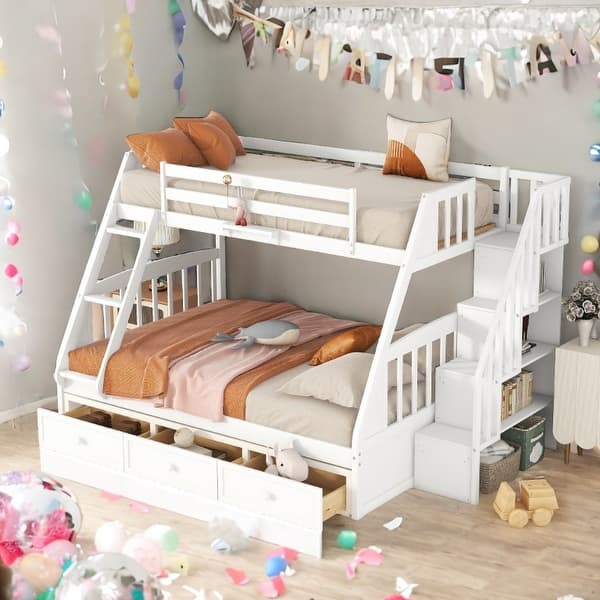 slide 2 of 13, Detachable Design Twin-Over-Full Bunk Bed with Drawers,Ladder and Storage Staircase,Espresso Espresso