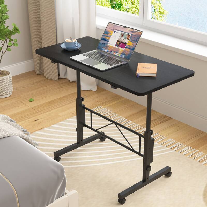 Mobile Stand Up Desk with Wheels, Small Standing Desk Adjustable Height, 31.5 Inch Portable Rolling Desks - Black