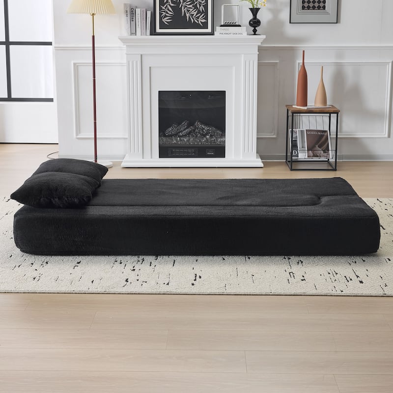 74.81" Faux Fur 3-in-1 3-Seater Floor Sofa, Converts to Bed with Memory Foam
