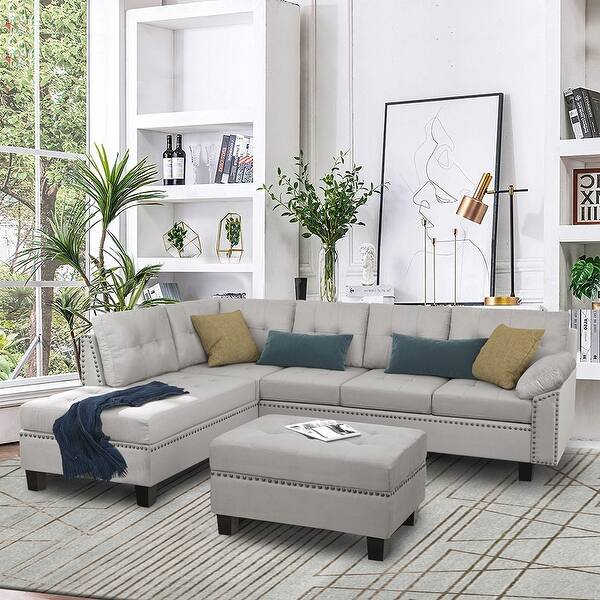 flise succes sløjfe Moda Sectional Sofa with Chaise Lounge and Storage Ottoman - Overstock -  32748805
