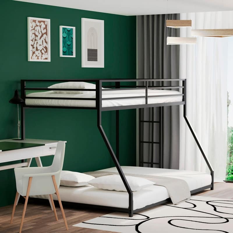 Twin over Full Metal Bunk Bed with Ladders and Full-Length Guardrails